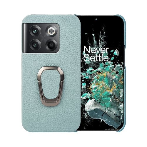 

For OnePlus Ace Pro / 11T Ring Holder Litchi Texture Genuine Leather Phone Case(Cyan)