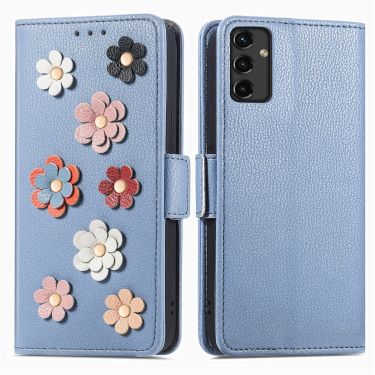 

For Samsung Galaxy A14 5G Stereoscopic Flowers Leather Phone Case(Blue)