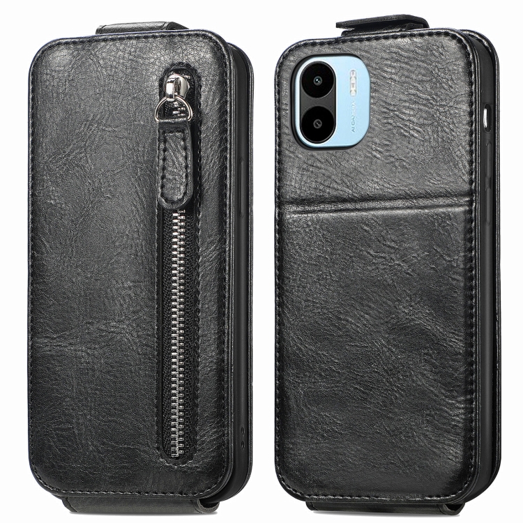 

For Xiaomi Redmi A1 Zipper Wallet Vertical Flip Leather Phone Case(Black)