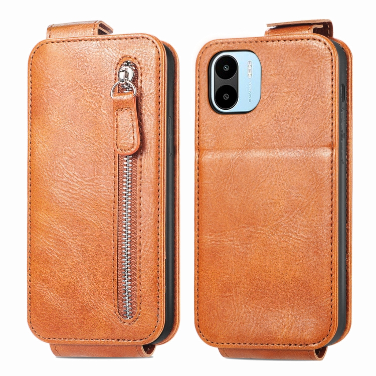 

For Xiaomi Redmi A1 Zipper Wallet Vertical Flip Leather Phone Case(Brown)