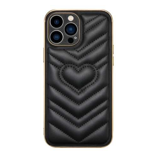 

For iPhone 14 Pro D03 Love Heart PU Leather Electroplated Phone Case(Black)
