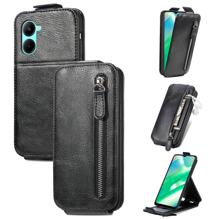 

For Realme C33 Zipper Wallet Vertical Flip Leather Phone Case(Black)