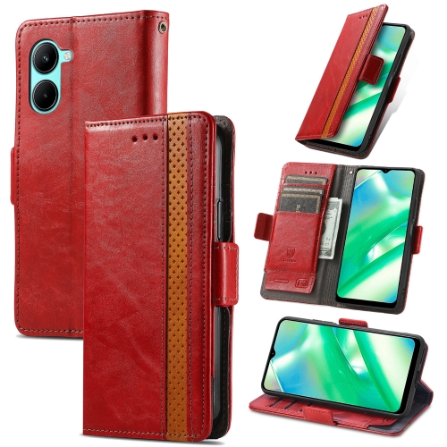 

For Realme C33 CaseNeo Splicing Dual Magnetic Buckle Leather Phone Case(Red)