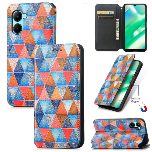 

For Realme C33 CaseNeo Colorful Magnetic Leather Phone Case(Rhombus Mandala)