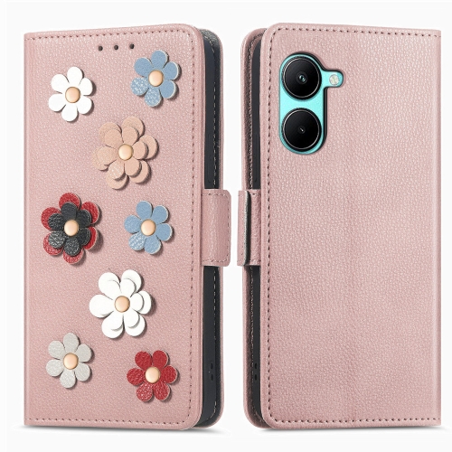 

For Realme C33 Stereoscopic Flowers Leather Phone Case(Rose Gold)