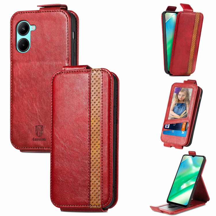 

For Realme C33 Splicing Wallet Card Holder Vertical Flip Leather Phone Case(Red)