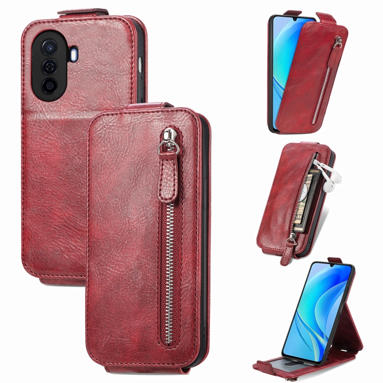 

For Huawei Nova Y70 Zipper Wallet Vertical Flip Leather Phone Case(Red)