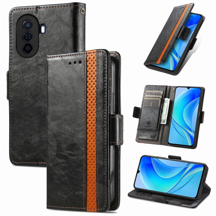 

For Huawei Nova Y70 CaseNeo Splicing Dual Magnetic Buckle Leather Phone Case(Black)