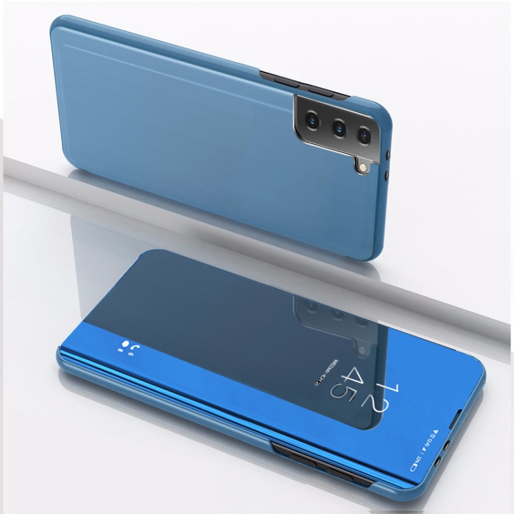 

For Samsung Galaxy S23+ 5G Plated Mirror Leather Phone Case with Holder(Blue)
