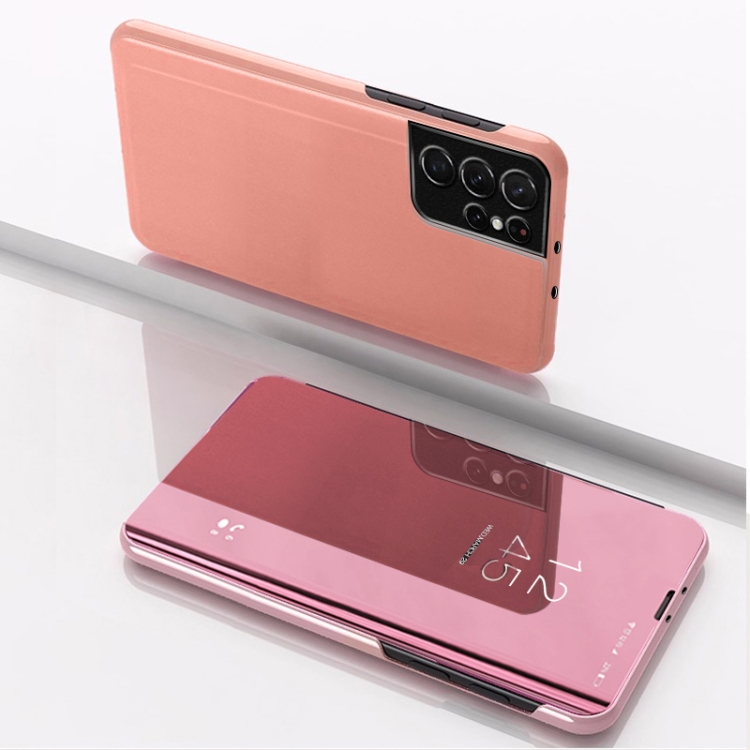 

For Samsung Galaxy S23 Ultra 5G Plated Mirror Leather Phone Case with Holder(Rose Gold)