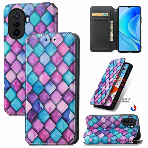 

For Huawei Nova Y70 CaseNeo Colorful Magnetic Leather Phone Case(Purple Scales)