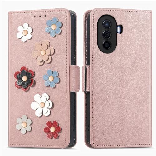 

For Huawei Enjoy 50 Stereoscopic Flowers Leather Phone Case(Rose Gold)