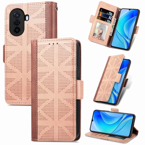 

For Huawei Nova Y70 Grid Leather Flip Phone Case(Khaki)