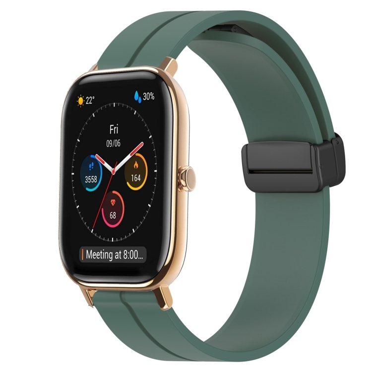 

For Amazfit GTS 20mm Solid Color Magnetic Clasp Silicone Watch Band(Olive Green)