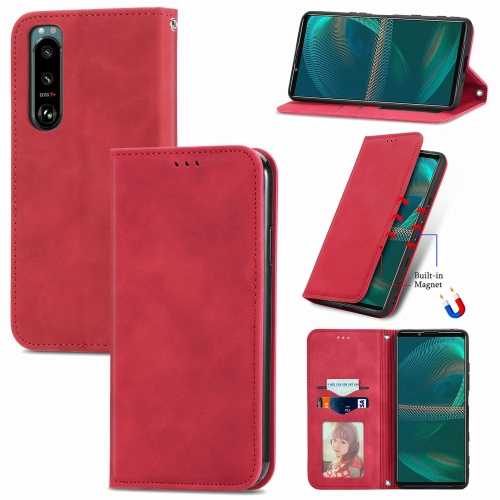 

For Sony Xperia 5 IV Retro Skin Feel Magnetic Leather Phone Case(Red)