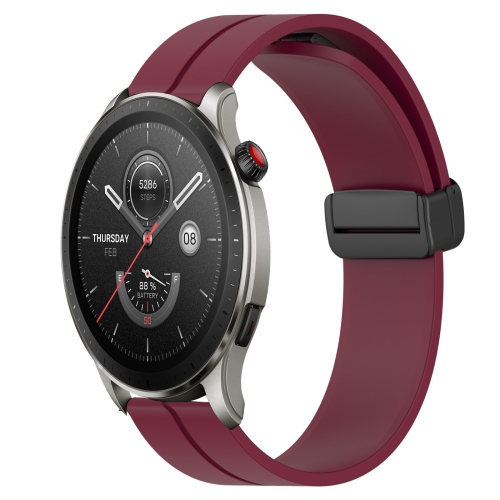 

For Amazfit GTR 4 22mm Solid Color Magnetic Clasp Silicone Watch Band(Wine Red)