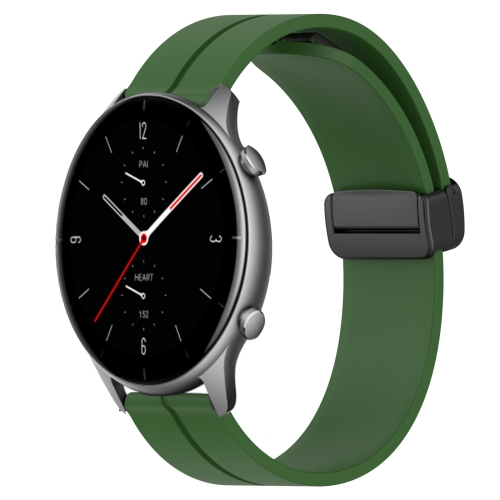 

For Amazfit GTR 2e 22mm Solid Color Magnetic Clasp Silicone Watch Band(Army Green)