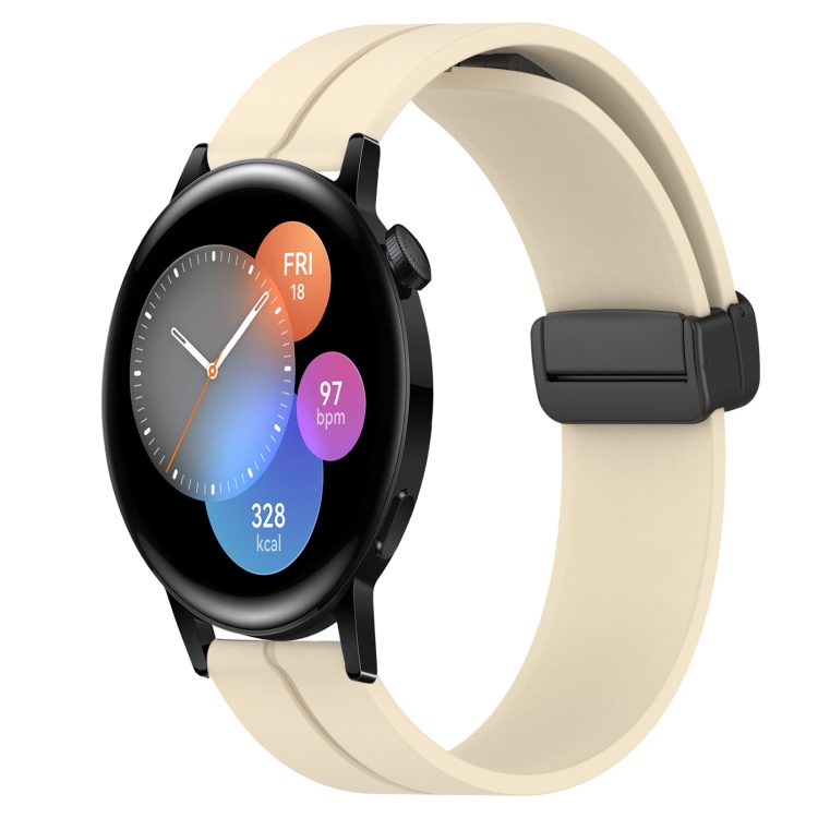 

For Huawei Watch 3 22mm Solid Color Magnetic Clasp Silicone Watch Band(Beige)