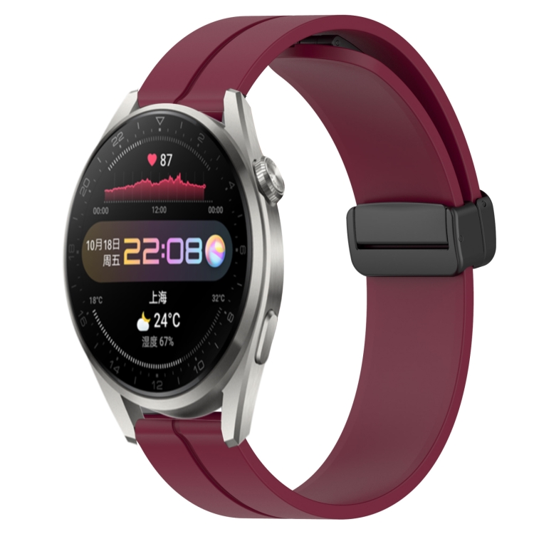 

For Huawei Watch 3 Pro 22mm Solid Color Magnetic Clasp Silicone Watch Band(Wine Red)