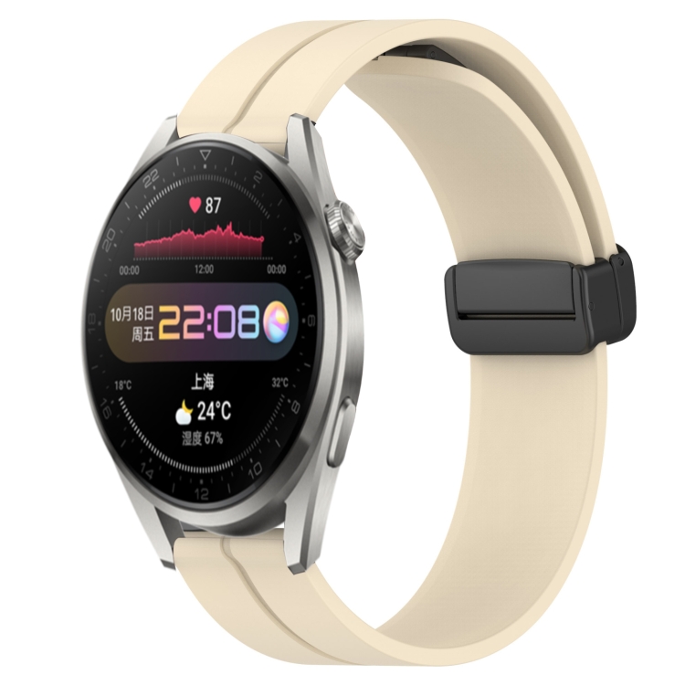 

For Huawei Watch 3 Pro 22mm Solid Color Magnetic Clasp Silicone Watch Band(Beige)