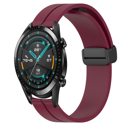 

For Huawei GT2 46mm 22mm Solid Color Magnetic Clasp Silicone Watch Band(Wine Red)