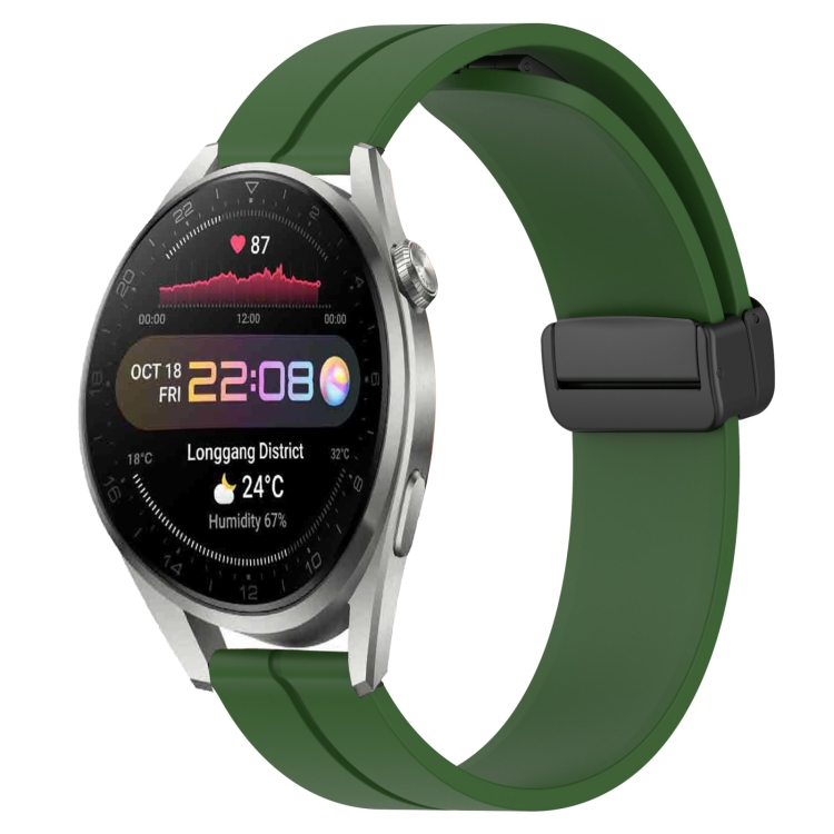 

For Huawei Watch 3 Pro New 22mm Solid Color Magnetic Clasp Silicone Watch Band(Army Green)