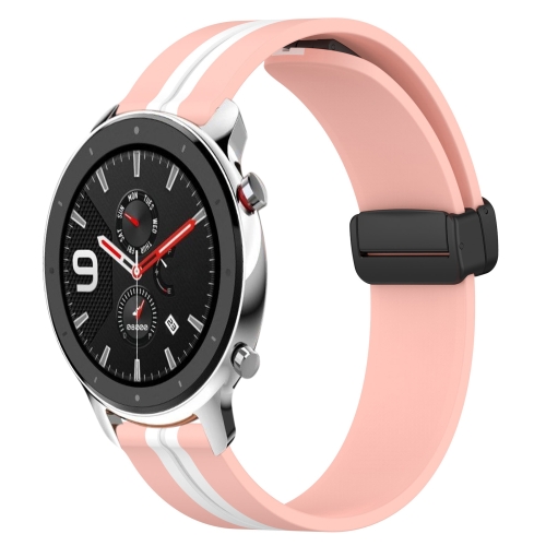 

For Amazfit GTR 4 22mm Folding Magnetic Clasp Silicone Watch Band(Pink+White)