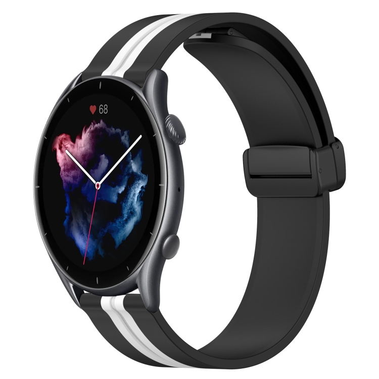 

For Amazfit 3 22mm Folding Magnetic Clasp Silicone Watch Band(Black+White)