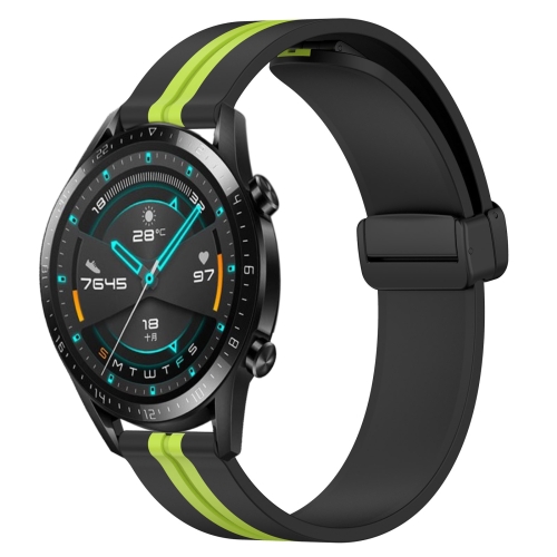 

For Huawei GT2 46mm 22mm Folding Magnetic Clasp Silicone Watch Band(Black+Lime Green)