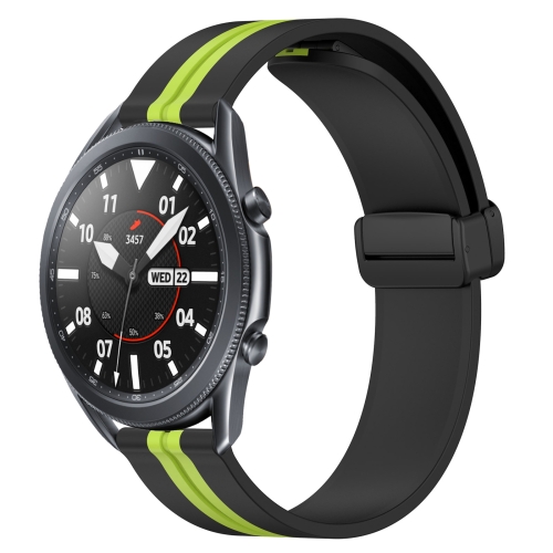 

For Samsung Galaxy Watch3 45mm 22mm Folding Magnetic Clasp Silicone Watch Band(Black+Lime Green)