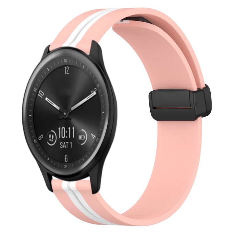 

For Garmin Vivomove Sport 20mm Folding Magnetic Clasp Silicone Watch Band(Pink+White)