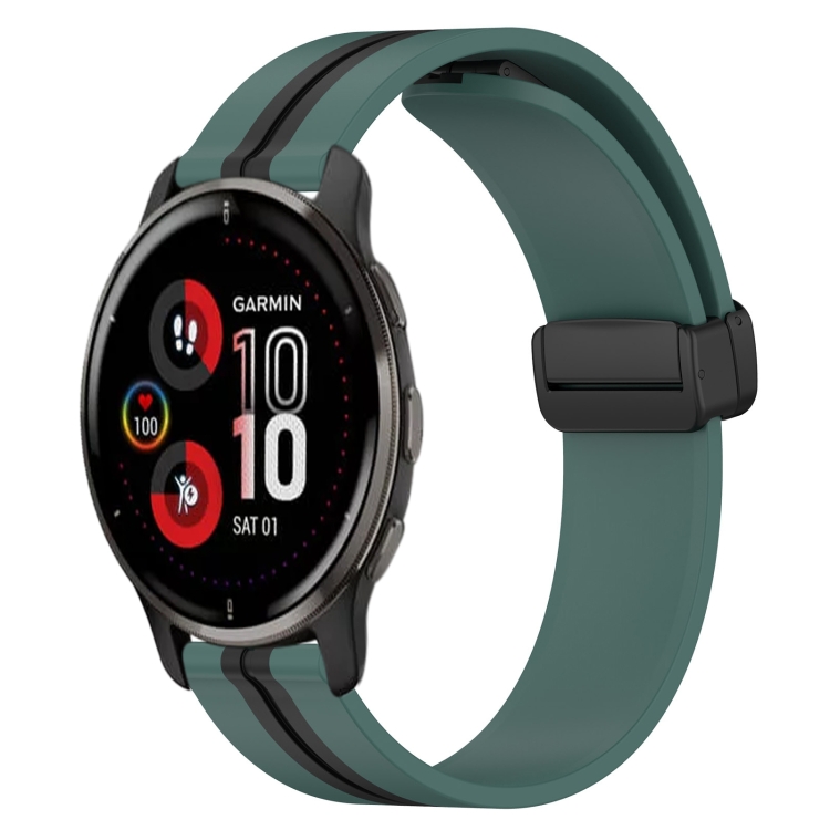 

For Garmin Venu 2 Plus 20mm Folding Magnetic Clasp Silicone Watch Band(Olive Green + Black)