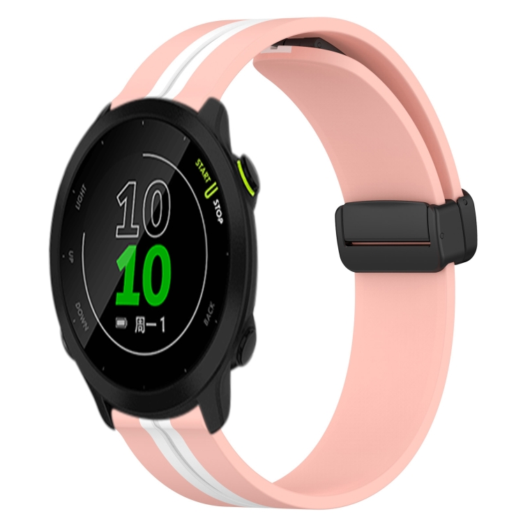 

For Garmin Forerunner 158 20mm Folding Magnetic Clasp Silicone Watch Band(Pink+White)