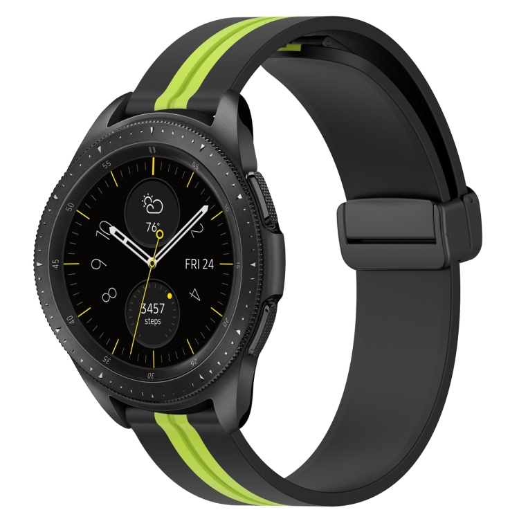 

For Samsung Galaxy Watch 42mm 20mm Folding Magnetic Clasp Silicone Watch Band(Black+Lime Green)