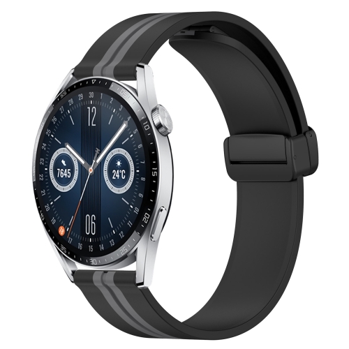

For Huawei Watch GT3 42mm 20mm Folding Magnetic Clasp Silicone Watch Band(Black+Grey)