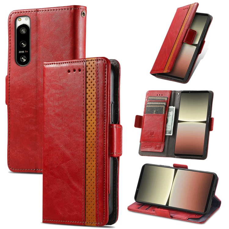

For Sony Xperia 5 IV CaseNeoSplicing Dual Magnetic Buckle Leather Phone Case(Red)