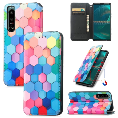 For Sony Xperia 5 Ⅳ CaseNeo Colorful Magnetic Leather Phone Case(Colorful Cube)