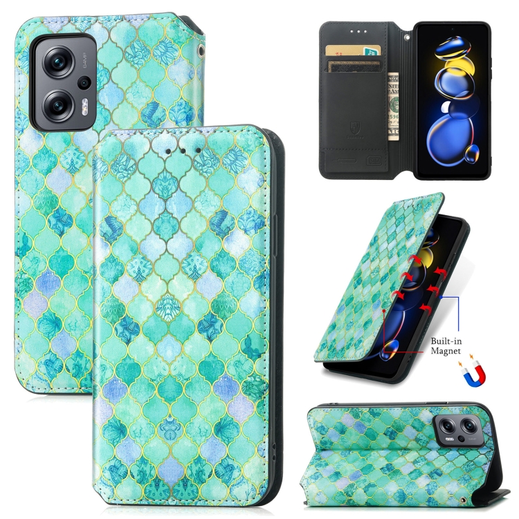 

For Xiaomi Redmi Note 11T CaseNeo Colorful Magnetic Leather Phone Case(Emerald)