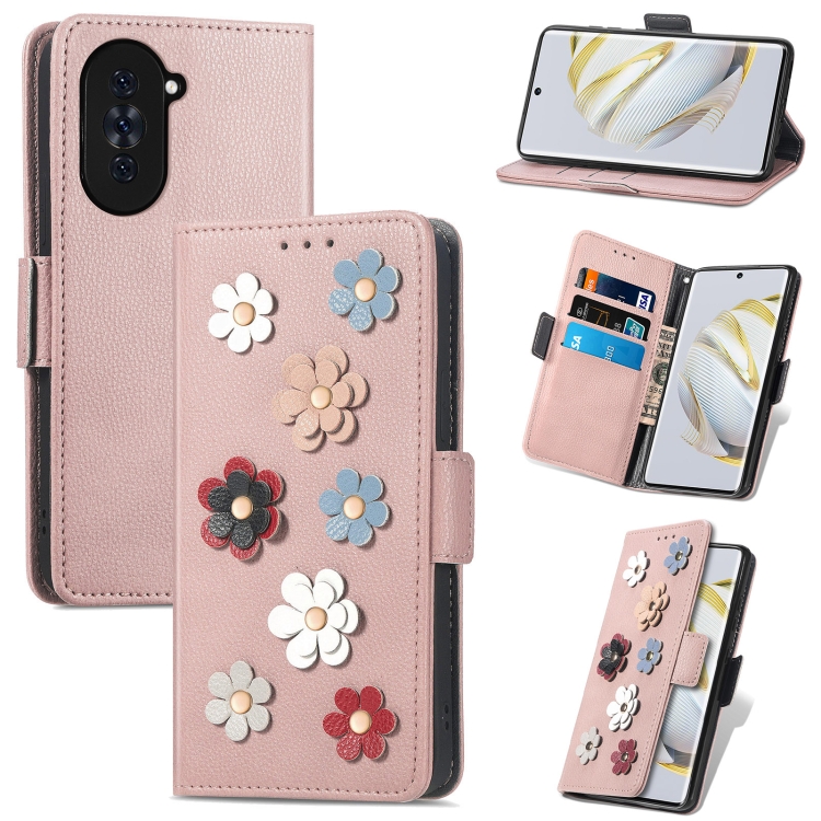 

For Huawei Nova 10 Stereoscopic Flowers Leather Phone Case(Rose Gold)