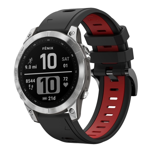 

For Garmin Fenix 7 22mm Two-Color Sports Silicone Watch Band(Black+Red)