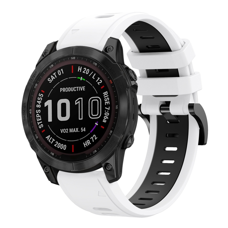 

For Garmin Fenix 7 Sapphire Solar 22mm Two-Color Sports Silicone Watch Band(White+Black)