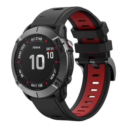 

For Garmin Fenix 6 Pro GPS 22mm Two-Color Sports Silicone Watch Band(Black+Red)