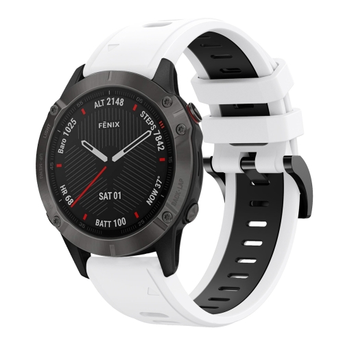 

For Garmin Fenix 6 Sapphire GPS 22mm Two-Color Sports Silicone Watch Band(White+Black)