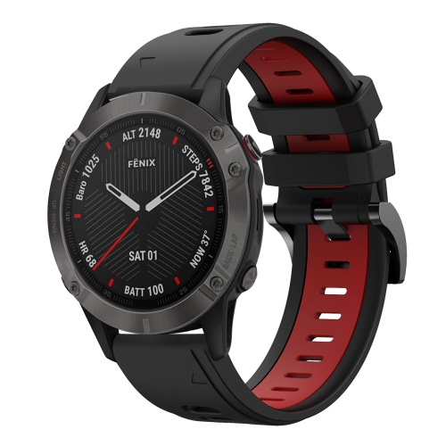 

For Garmin Fenix 6 Sapphire GPS 22mm Two-Color Sports Silicone Watch Band(Black+Red)