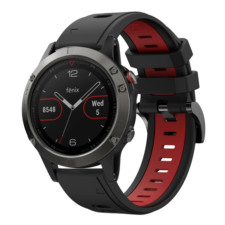 

For Garmin Fenix 5 22mm Two-Color Sports Silicone Watch Band(Black+Red)