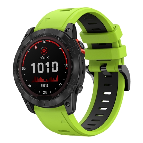 

For Garmin Fenix 7X 26mm Two-Color Sports Silicone Watch Band(Lime Green + Black)