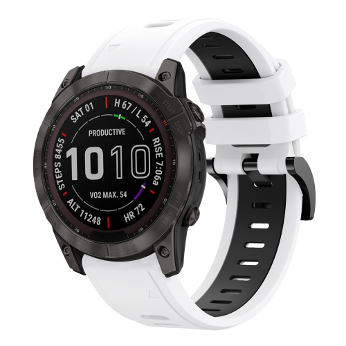 

For Garmin Fenix 7X Solar 26mm Two-Color Sports Silicone Watch Band(White+Black)