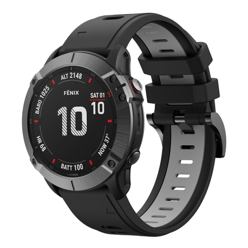 

For Garmin Fenix 6X 26mm Two-Color Sports Silicone Watch Band(Black+Grey)