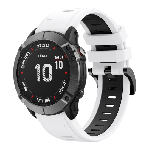 

For Garmin Fenix 6X Pro 26mm Two-Color Sports Silicone Watch Band(White+Black)