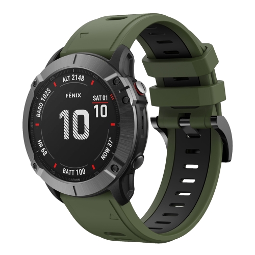 

For Garmin Fenix 6X Pro 26mm Two-Color Sports Silicone Watch Band(Army Green + Black)